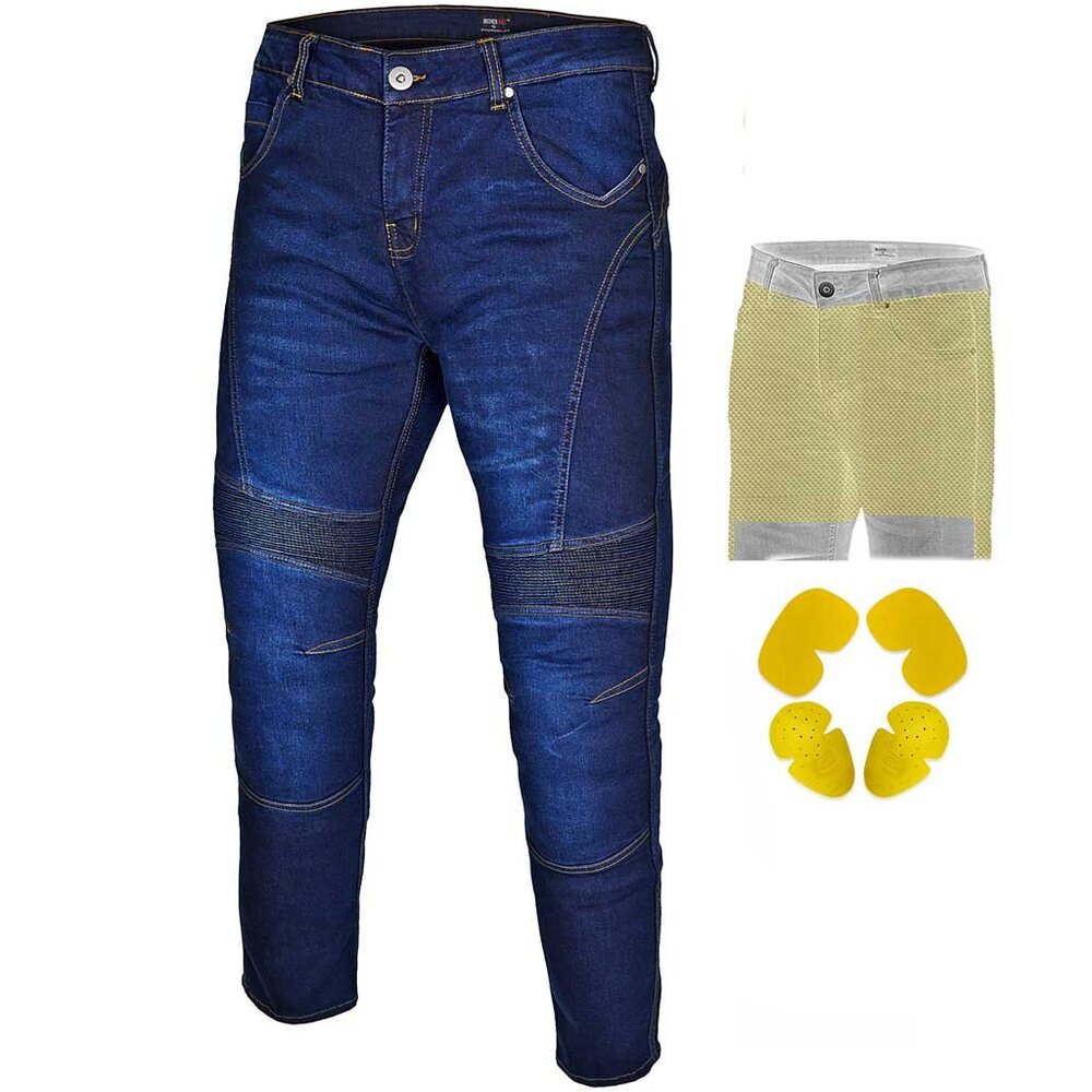RIDERACT® Men’s Dark Blue Biker Riding Jeans Denim Pants w/ CE Armors NEW